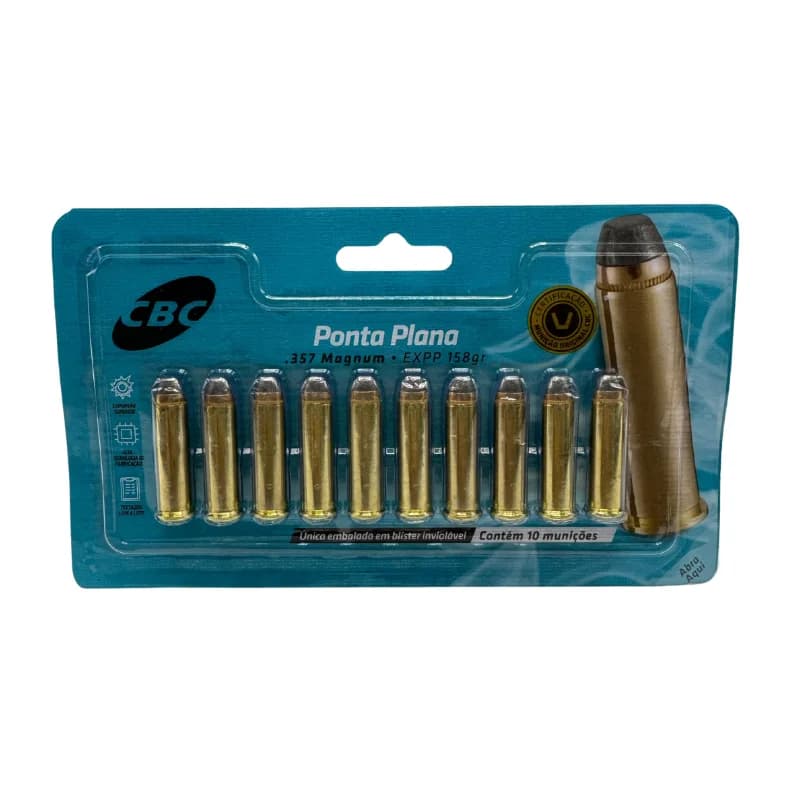 MUNIÇÃO CBC .357 MAGNUM EXPP 158GR PONTA PLANA – 10 UNIDADES